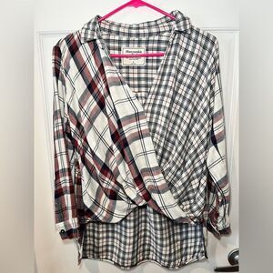 Abercrombie & Fitch Two Tone Plaid Printed Gathered Crossover High Low Size S